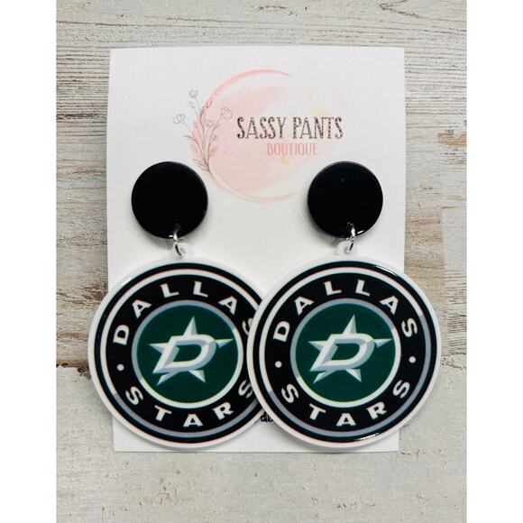 Dallas Stars Ice Hockey Game Day Earrings - Picture 1 of 1
